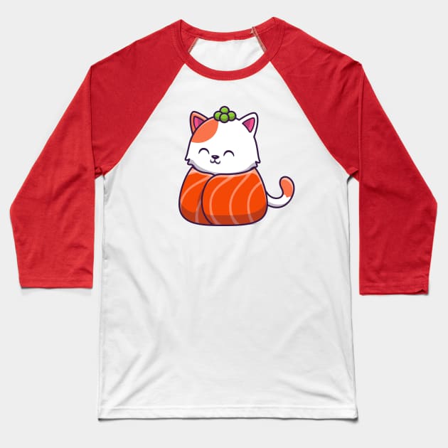 Cute Cat Sushi Salmon (4) Baseball T-Shirt by Catalyst Labs